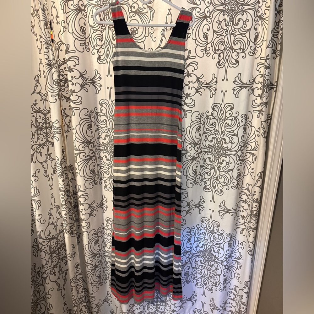 Merona Striped Black White Gray Pink Maxi Dress
